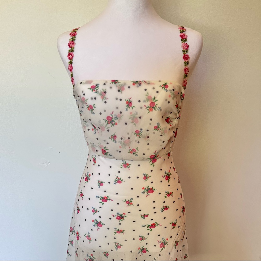 Floral Polka Dot Lace-Up Dress